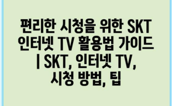 편리한 시청을 위한 SKT 인터넷 TV 활용법 가이드 | SKT, 인터넷 TV, 시청 방법, 팁