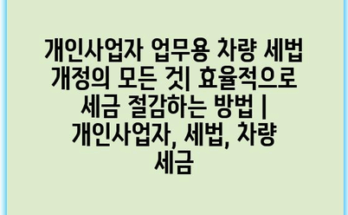 개인사업자 업무용 차량 세법 개정의 모든 것| 효율적으로 세금 절감하는 방법 | 개인사업자, 세법, 차량 세금