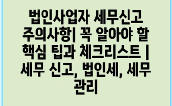 법인사업자 세무신고 주의사항| 꼭 알아야 할 핵심 팁과 체크리스트 | 세무 신고, 법인세, 세무 관리