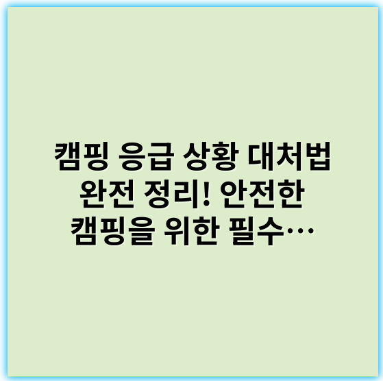 캠핑 응급 상황 대처법 완전 정리! 안전한 캠핑을 위한 필수 팁